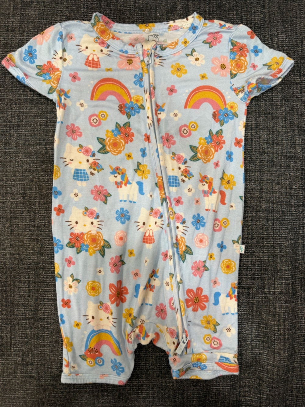 Posh Peanut Hello Kitty Light Blue Floral Rainbow One-Piece